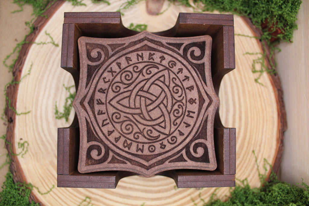 Set de 6 Posavasos Celtas de Madera Doble Capa con Caja