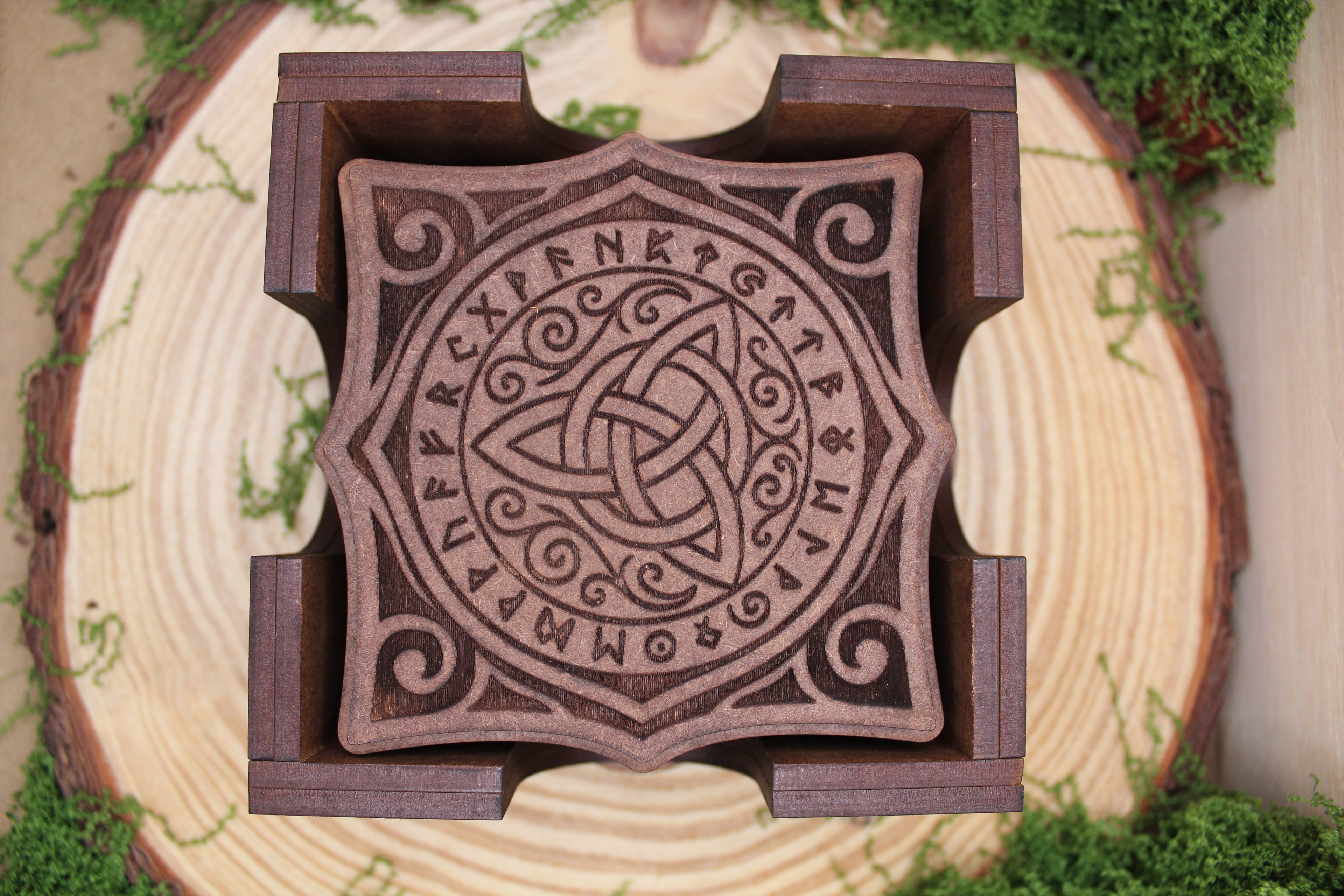 Set de 6 Posavasos Celtas de Madera Doble Capa con Caja