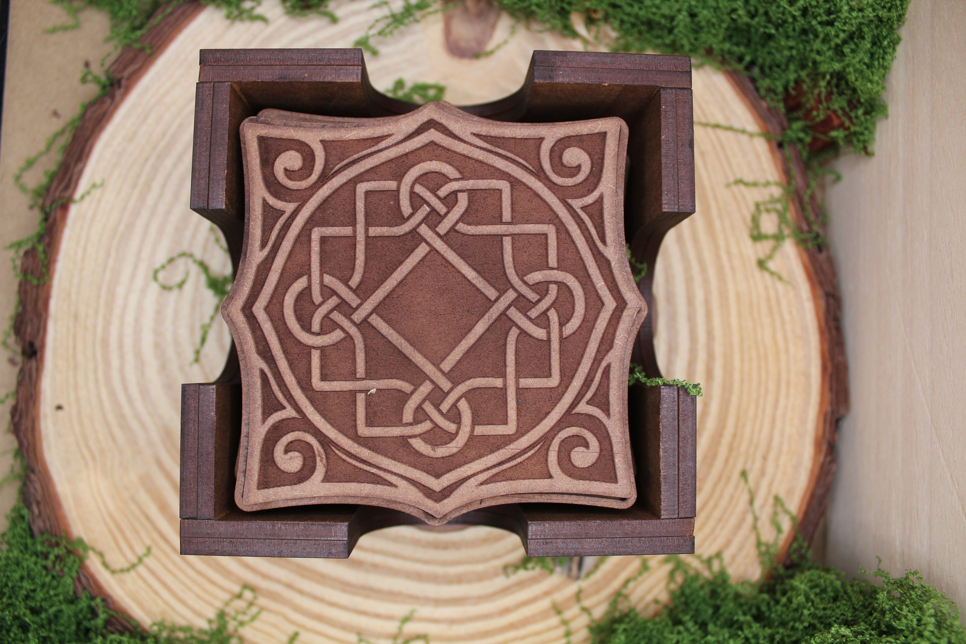 Set de 6 Posavasos Celtas de Madera Doble Capa con Caja