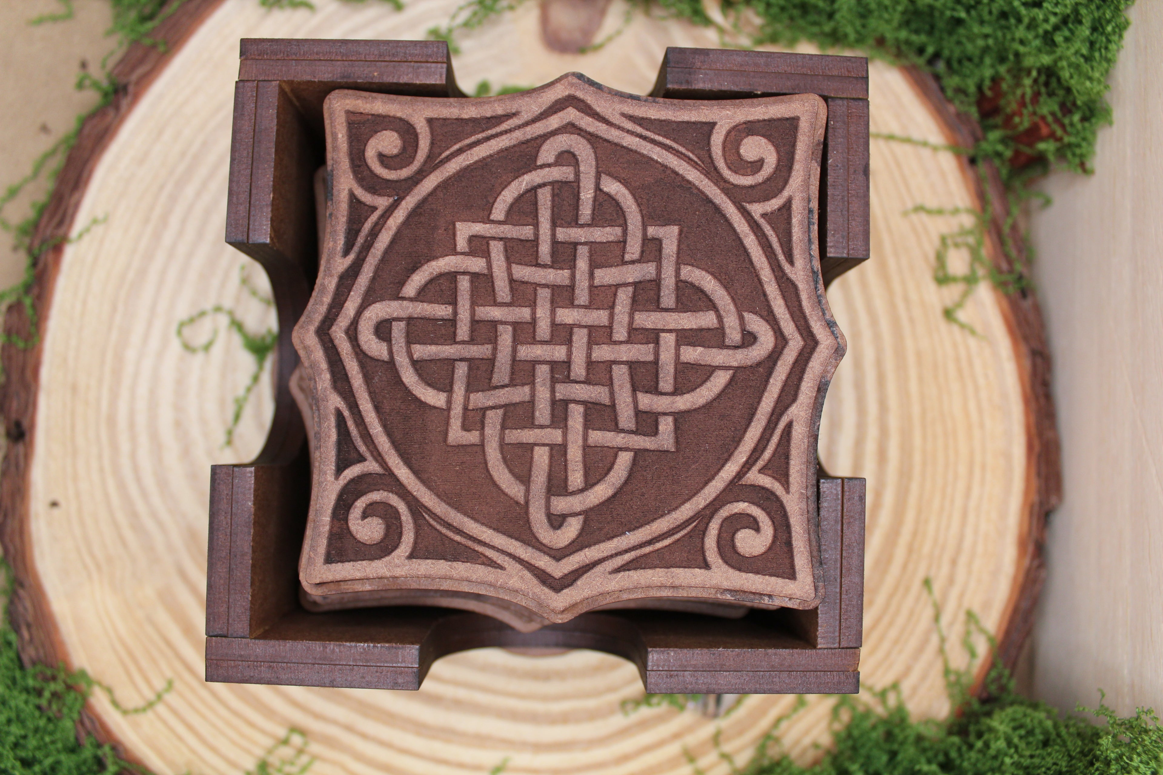 Set de 6 Posavasos Celtas de Madera Doble Capa con Caja