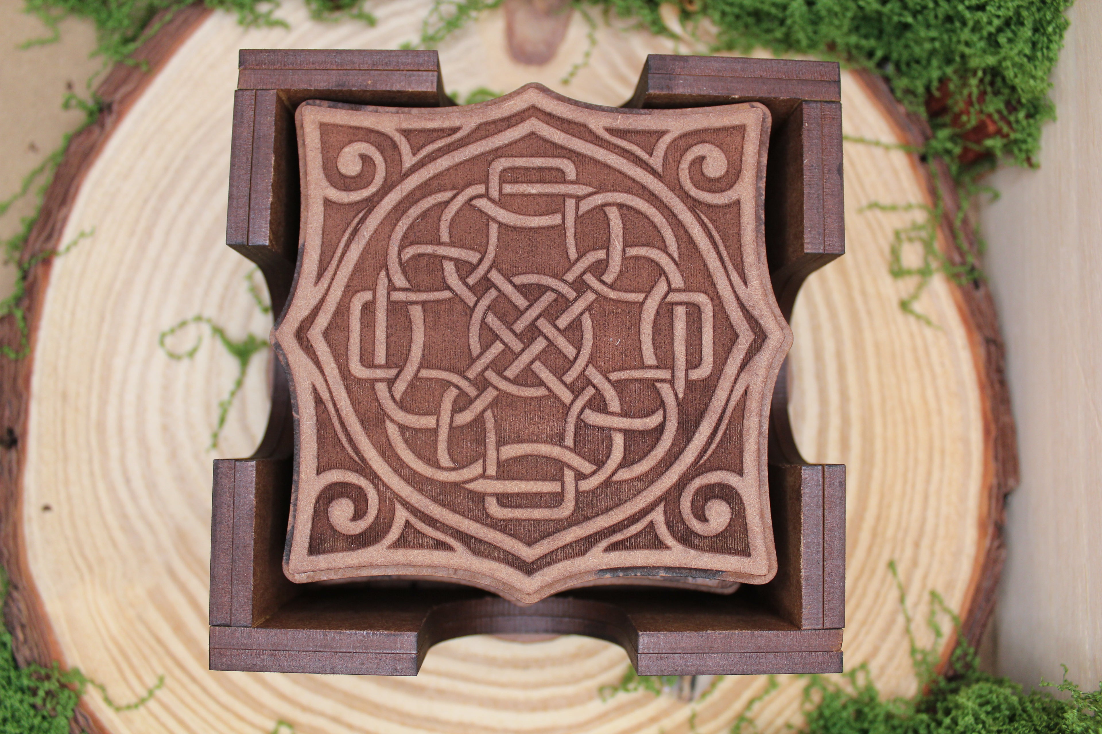 Set de 6 Posavasos Celtas de Madera Doble Capa con Caja