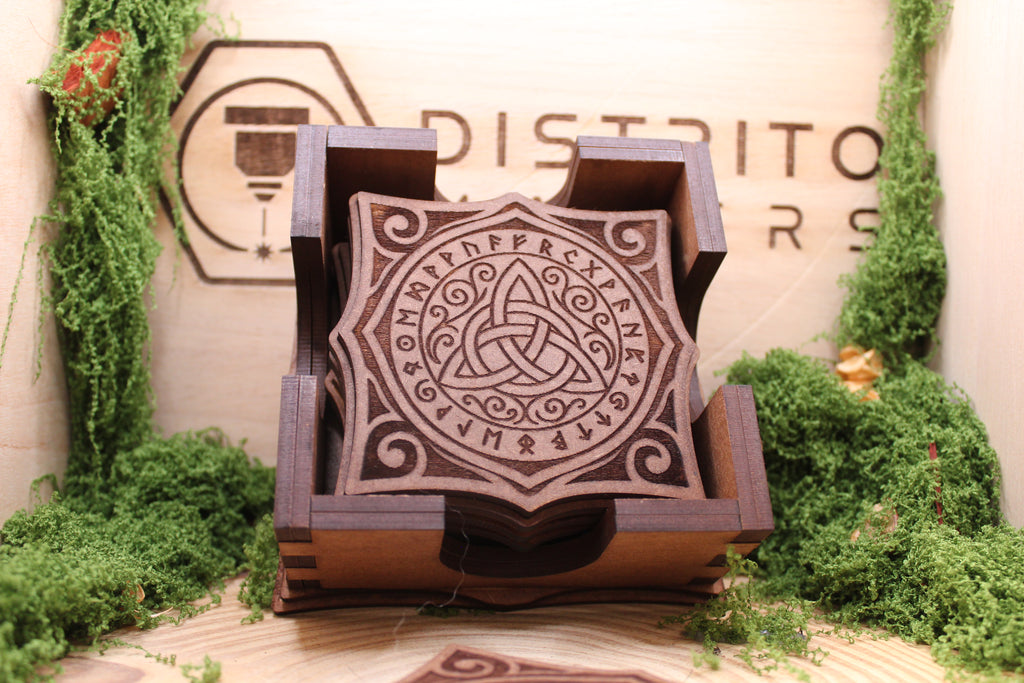 Set de 6 Posavasos Celtas de Madera Doble Capa con Caja
