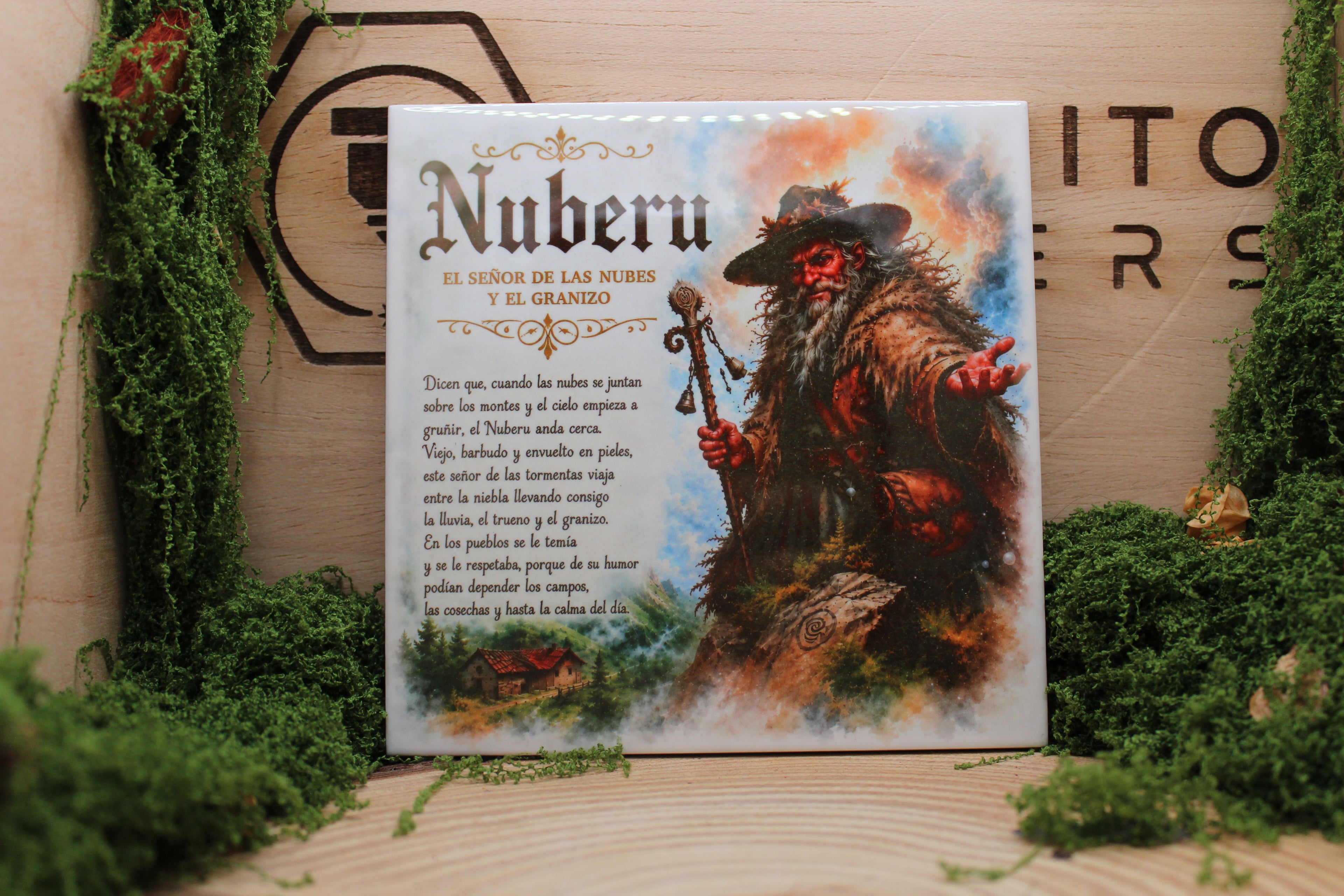 Azulejo del Nuberu — Mitología Asturiana en Cerámica Artesanal
